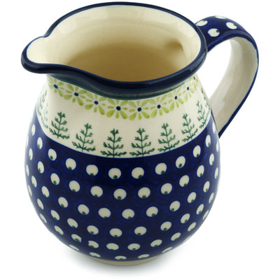 Polish Pottery Pitcher 29 oz Peacock In The Pines