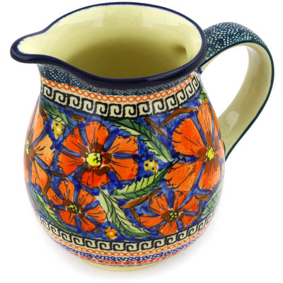 Polish Pottery Pitcher 29 oz Poppies UNIKAT