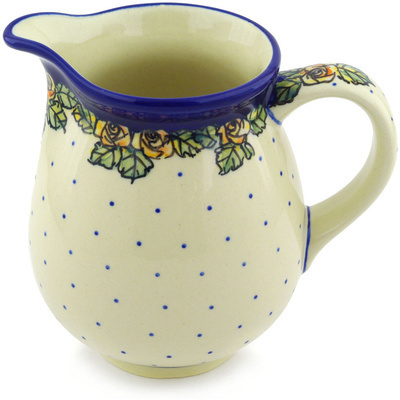 Polish Pottery Pitcher 29 oz Red Cabbage Roses