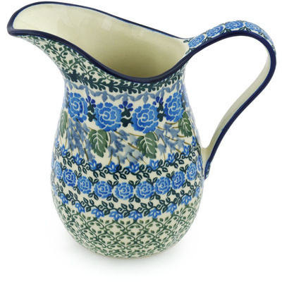 Polish Pottery Pitcher 3&frac12; Cup Blue Rose Trellis UNIKAT