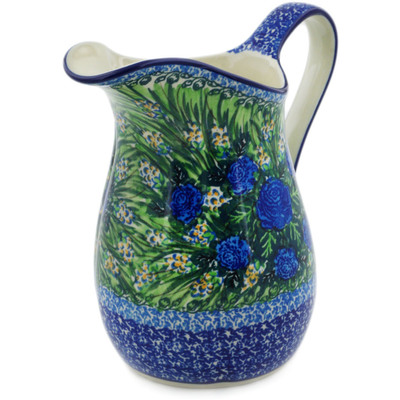 Polish Pottery Pitcher 3&frac12; Cup Blue Roses UNIKAT