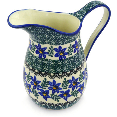 Polish Pottery Pitcher 3&frac12; Cup Blue Violets