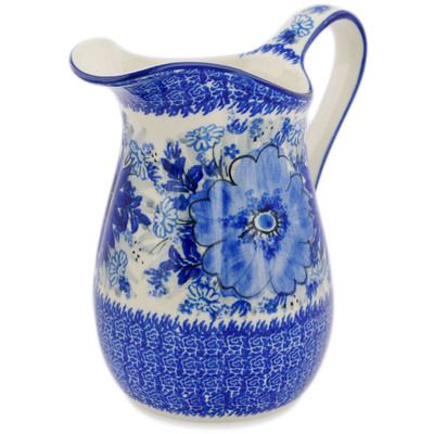 Polish Pottery Pitcher 3&frac12; Cup Blue Wildflower Patch UNIKAT