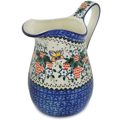 Polish Pottery Pitcher 3&frac12; Cup Butterfly Berries UNIKAT