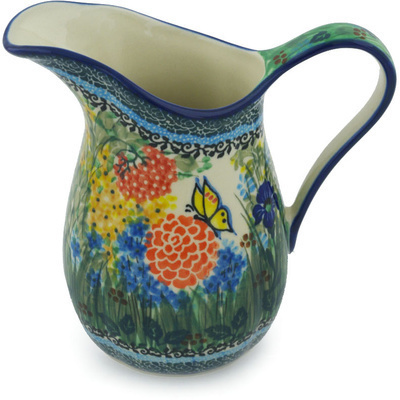 Polish Pottery Pitcher 3&frac12; Cup Butterfly Garden UNIKAT