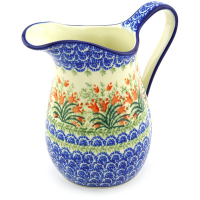 Polish Pottery Pitcher 3&frac12; Cup Crimson Bells