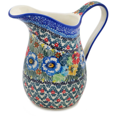 Polish Pottery Pitcher 3&frac12; Cup Delightful Motif UNIKAT