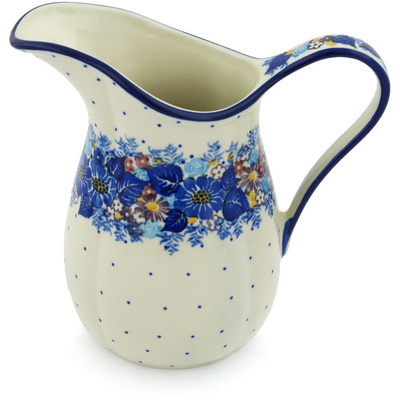 Polish Pottery Pitcher 3&frac12; Cup Flower Wreath UNIKAT