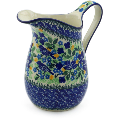 Polish Pottery Pitcher 3&frac12; Cup Sitting Blue Birds UNIKAT