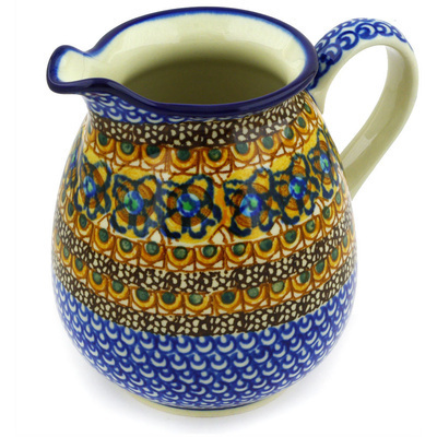 Polish Pottery Pitcher 3&frac12; cups Brown Mardi Gras UNIKAT