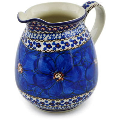 Polish Pottery Pitcher 3&frac12; cups Cobalt Poppies UNIKAT