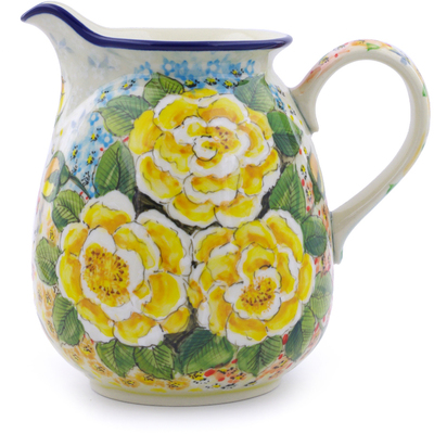 Polish Pottery Pitcher 3&frac12; cups L38 Yellow Elegance UNIKAT