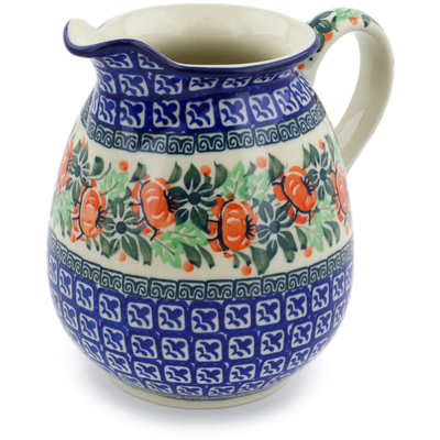 Polish Pottery Pitcher 3&frac12; cups Orange Cabbage Wreath UNIKAT