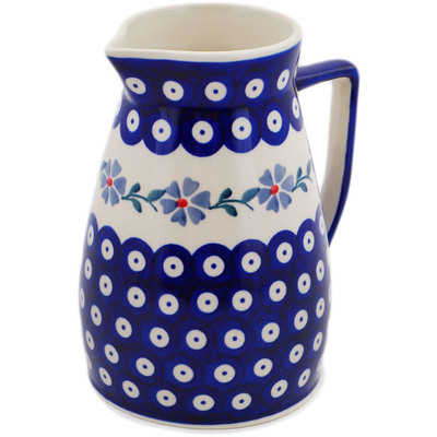 Polish Pottery Pitcher 30oz Peacock Forget-me-not