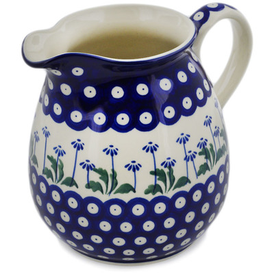 Polish Pottery Pitcher 34 oz Blue Daisy Peacock