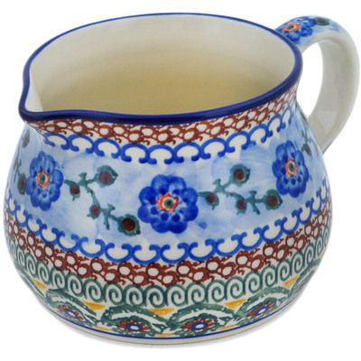 Polish Pottery Pitcher 34 oz Blue Poppy Circle UNIKAT