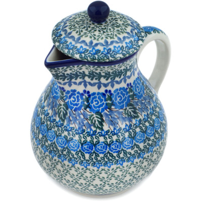 Polish Pottery Pitcher 34 oz Blue Rose Trellis UNIKAT