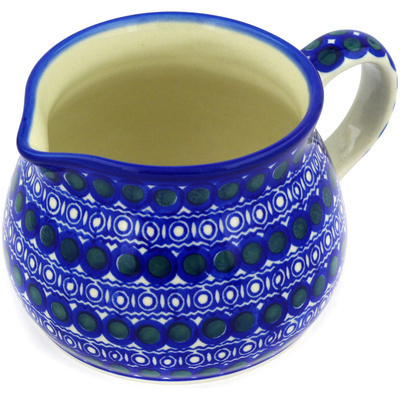 Polish Pottery Pitcher 34 oz Green Peacock Eyes