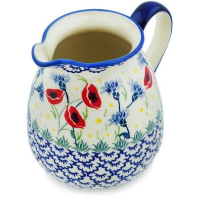 Polish Pottery Pitcher 34 oz Poppies And Cornflowers UNIKAT