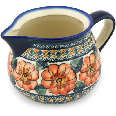 Polish Pottery Pitcher 35 oz Peach Poppies UNIKAT