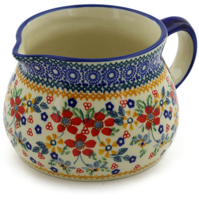 Polish Pottery Pitcher 36 oz Ruby Bouquet UNIKAT