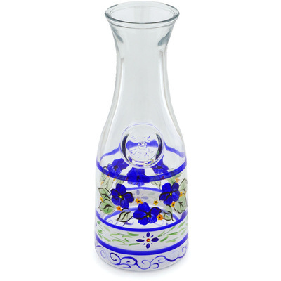 Glass Pitcher 40 oz Blue Floral