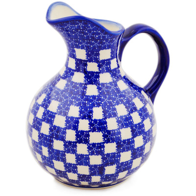 Polish Pottery Pitcher 44 oz Floral Checkerboard