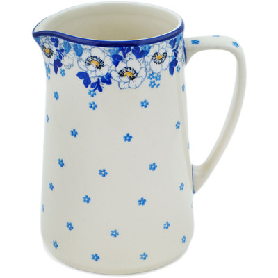 Polish Pottery Pitcher 45 oz Blue Spring