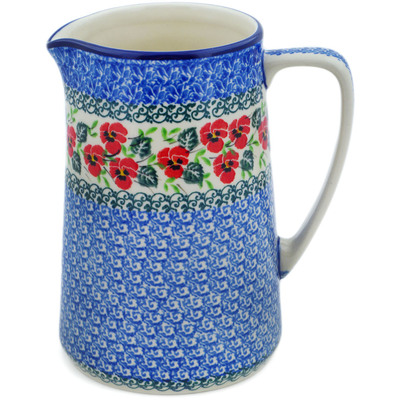 Polish Pottery Pitcher 45 oz Delicate Red Flowers