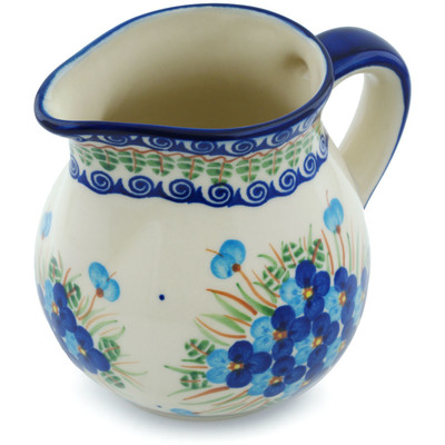 Polish Pottery Pitcher 46 oz Blue Pansy