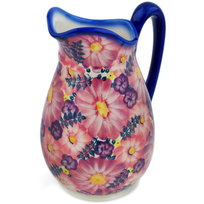 Polish Pottery Pitcher 49 oz Blossoming Purple Harmony UNIKAT