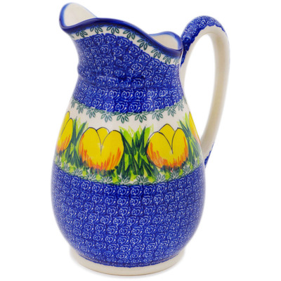 Polish Pottery Pitcher 49 oz Spring Yellow Tulip UNIKAT