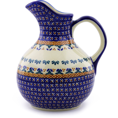 Polish Pottery Pitcher 5 Cup Blue Cress UNIKAT