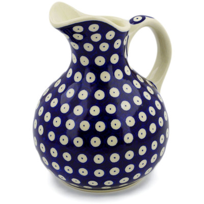 Polish Pottery Pitcher 5 Cup Blue Eyed Peacock