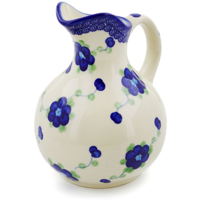 Polish Pottery Pitcher 5 Cup Blue Poppies