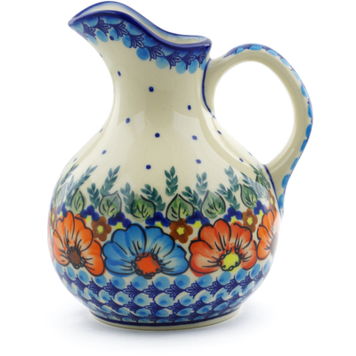 Polish Pottery Pitcher 5 Cup Bold Poppies
