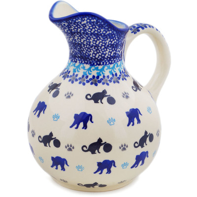 Polish Pottery Pitcher 5 Cup Kitty Paw Play Time