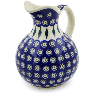 Polish Pottery Pitcher 5 Cup Peacock