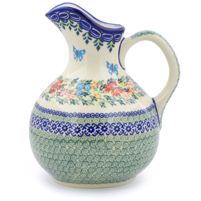 Polish Pottery Pitcher 5 Cup Ring Of Flowers UNIKAT