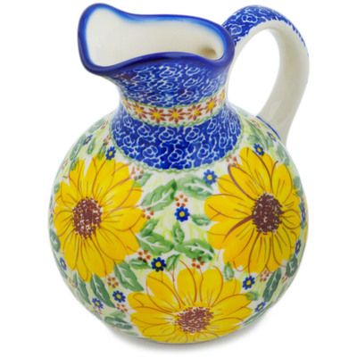 Polish Pottery Pitcher 5 Cup Sunflower Yellow Petal Bliss UNIKAT