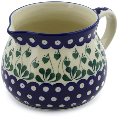 Polish Pottery Pitcher 50 oz Bleeding Heart Peacock