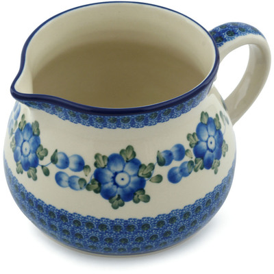 Polish Pottery Pitcher 50 oz Blue Poppies