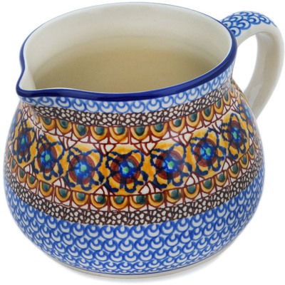 Polish Pottery Pitcher 50 oz Brown Mardi Gras UNIKAT