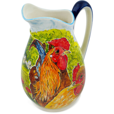 Polish Pottery Pitcher 54 oz Cluckin&#039; Around UNIKAT