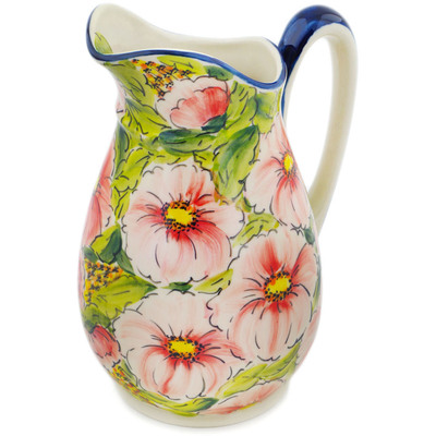 Polish Pottery Pitcher 54 oz Pink &amp; Green Delights UNIKAT