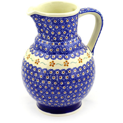 Polish Pottery Pitcher 59 oz Sweet Red Flower
