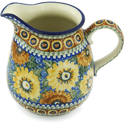 Polish Pottery Pitcher 6 Cup Autumn Chrysanthemums UNIKAT