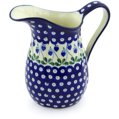 Polish Pottery Pitcher 6 Cup Bleeding Heart Peacock
