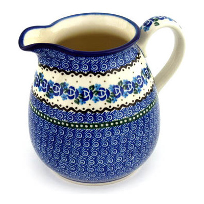 Polish Pottery Pitcher 6 Cup Blue Bud Sea