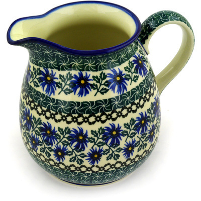 Polish Pottery Pitcher 6 Cup Blue Chicory